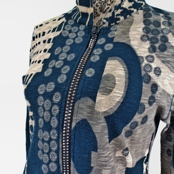 KATINA MARIE Sweater Rhinestone Zip Cardigan Abstract Graphic S - Picture 3 of 6